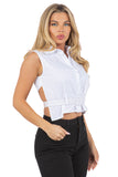 Button-Down Sleeveless Top with Belt