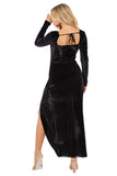 Women's Velvet Side Slit Evening Gown with Cut-Out Detail and Extended Sleeves