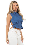 Button-Down Sleeveless Top with Belt