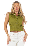 Button-Down Sleeveless Top with Belt